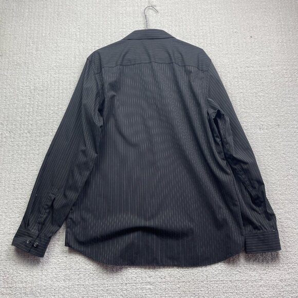 Calvin Klein Non Iron Black & White Stripe Men Sz Large Button up Shirt Casual - Picture 10 of 13